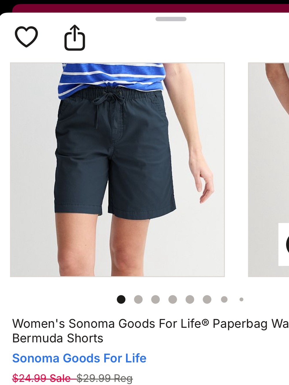 Women's Sonoma Good For Life Navy Paperbag Waist Bermuda Shorts XL